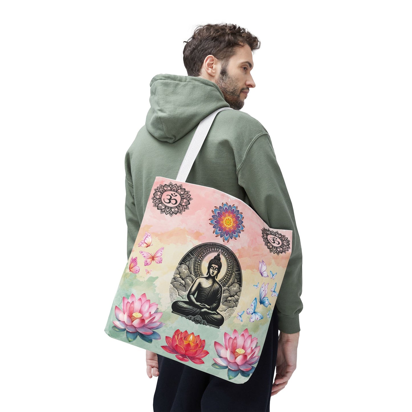 Buddha Lotus Tote Bag, Meditation Yoga Sacred Om Design, Spiritual Meditation Bag, Yoga Gift