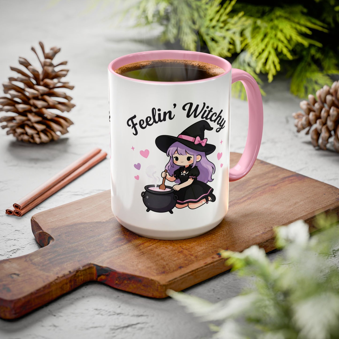 Feelin' Witchy Coffee Mug — Cute Kawaii Witch Illustration (11oz & 15oz)