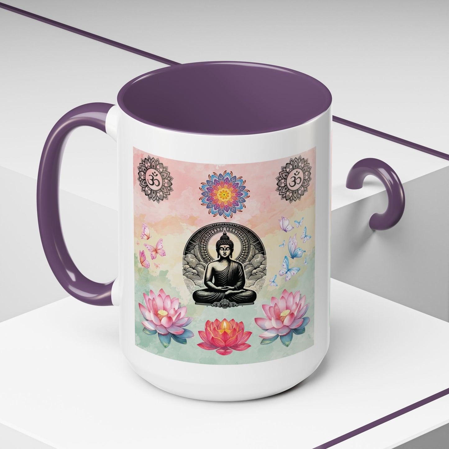 Buddha Lotus Accent Coffee Mug — Meditation, Om & Chakra Spiritual Tea Cup