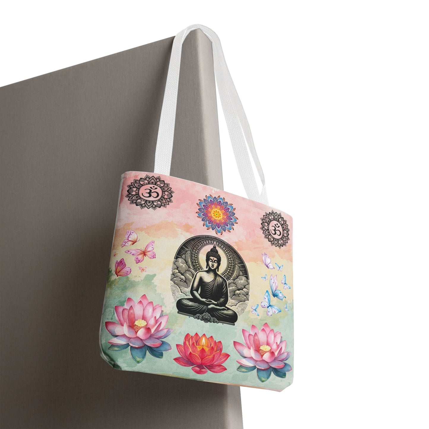 Buddha Lotus Tote Bag,  Meditation Yoga Sacred Om Design, Spiritual Meditation Bag, Yoga Gift