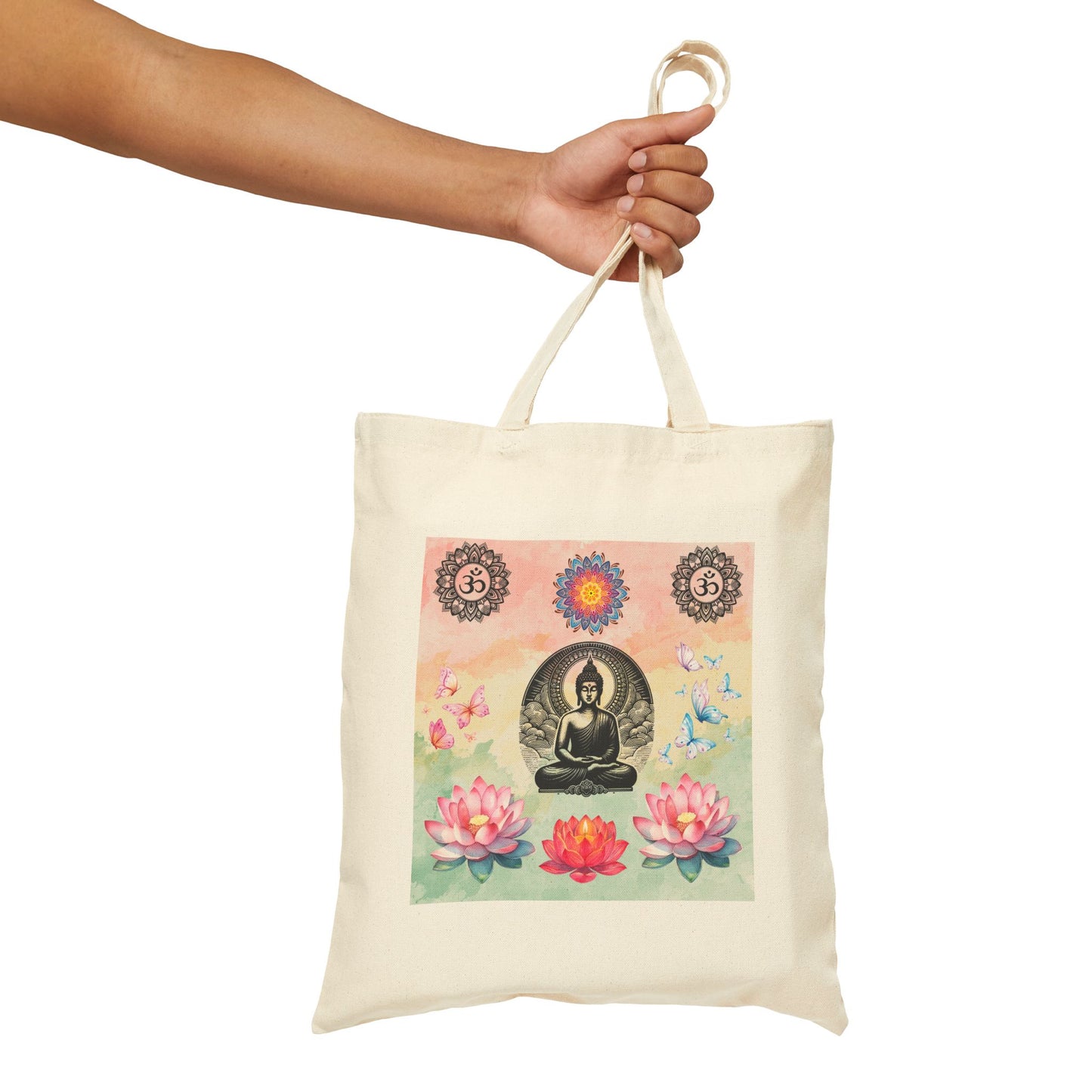 Buddha Lotus Canvas Tote — Meditation Yoga Cotton Bag
