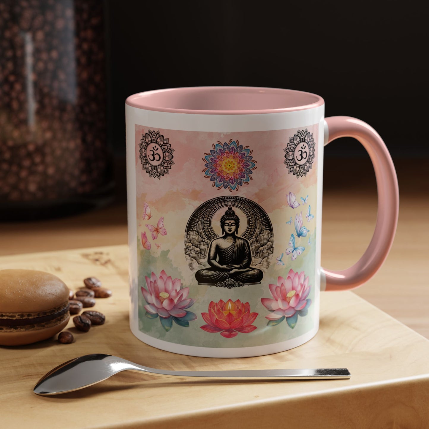 Buddha Lotus Accent Coffee Mug — Meditation, Om & Chakra Spiritual Tea Cup