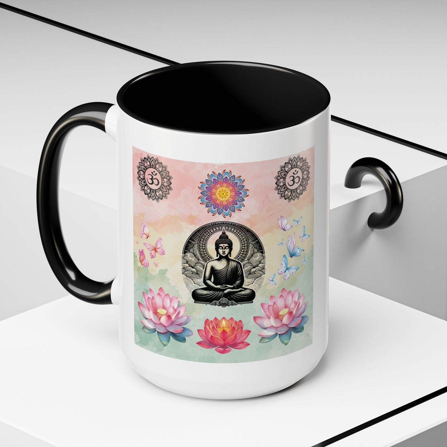 Buddha Lotus Accent Coffee Mug — Meditation, Om & Chakra Spiritual Tea Cup