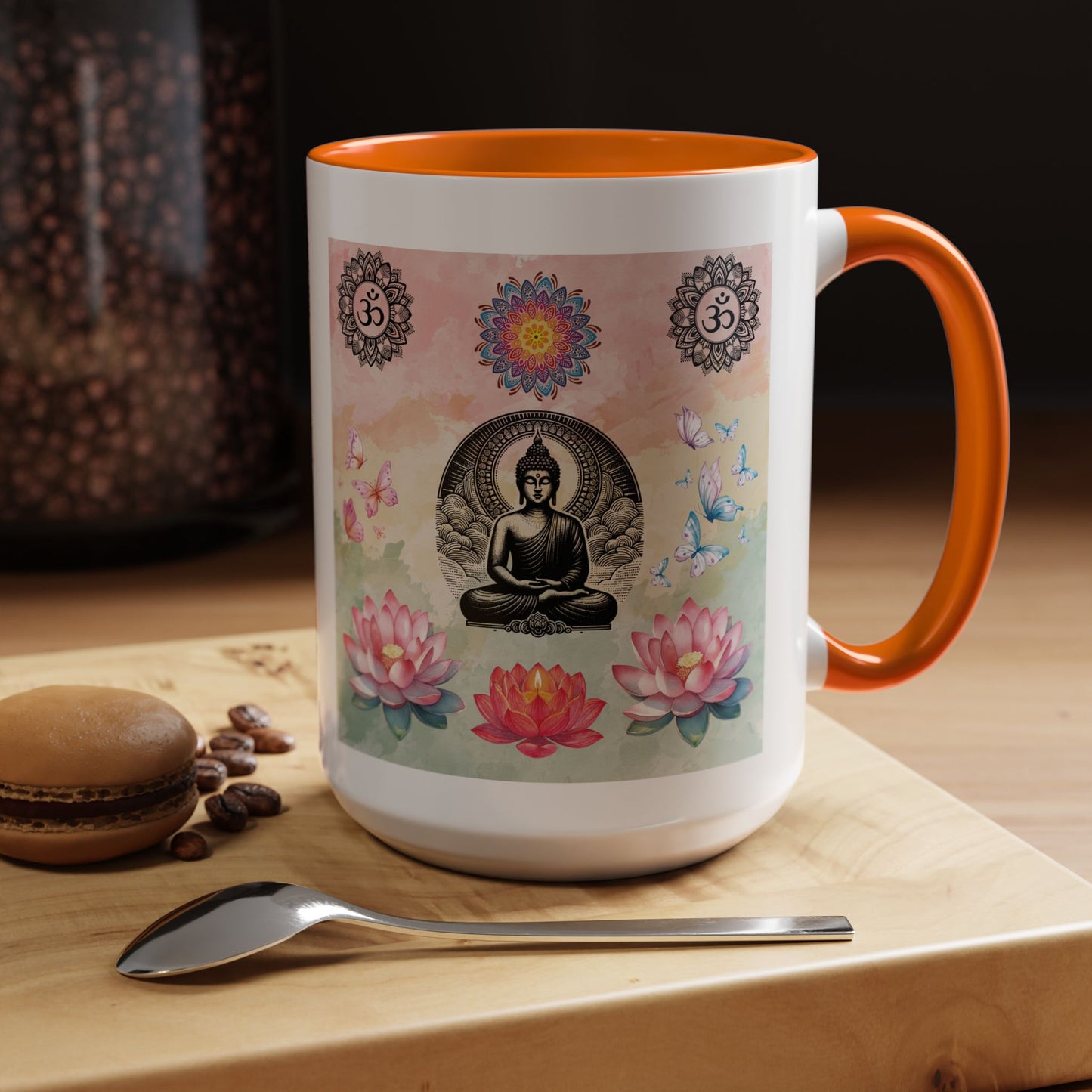 Buddha Lotus Accent Coffee Mug — Meditation, Om & Chakra Spiritual Tea Cup