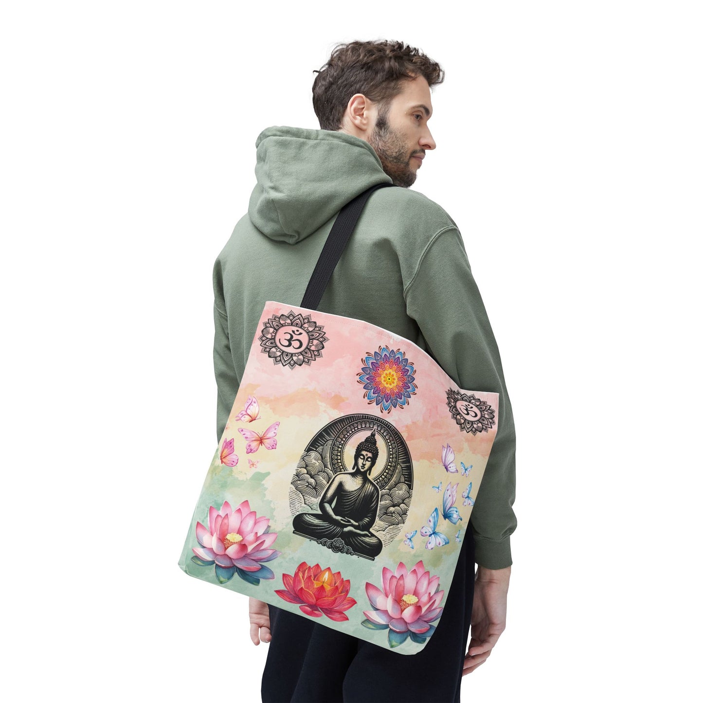 Buddha Lotus Tote Bag,  Meditation Yoga Sacred Om Design, Spiritual Meditation Bag, Yoga Gift