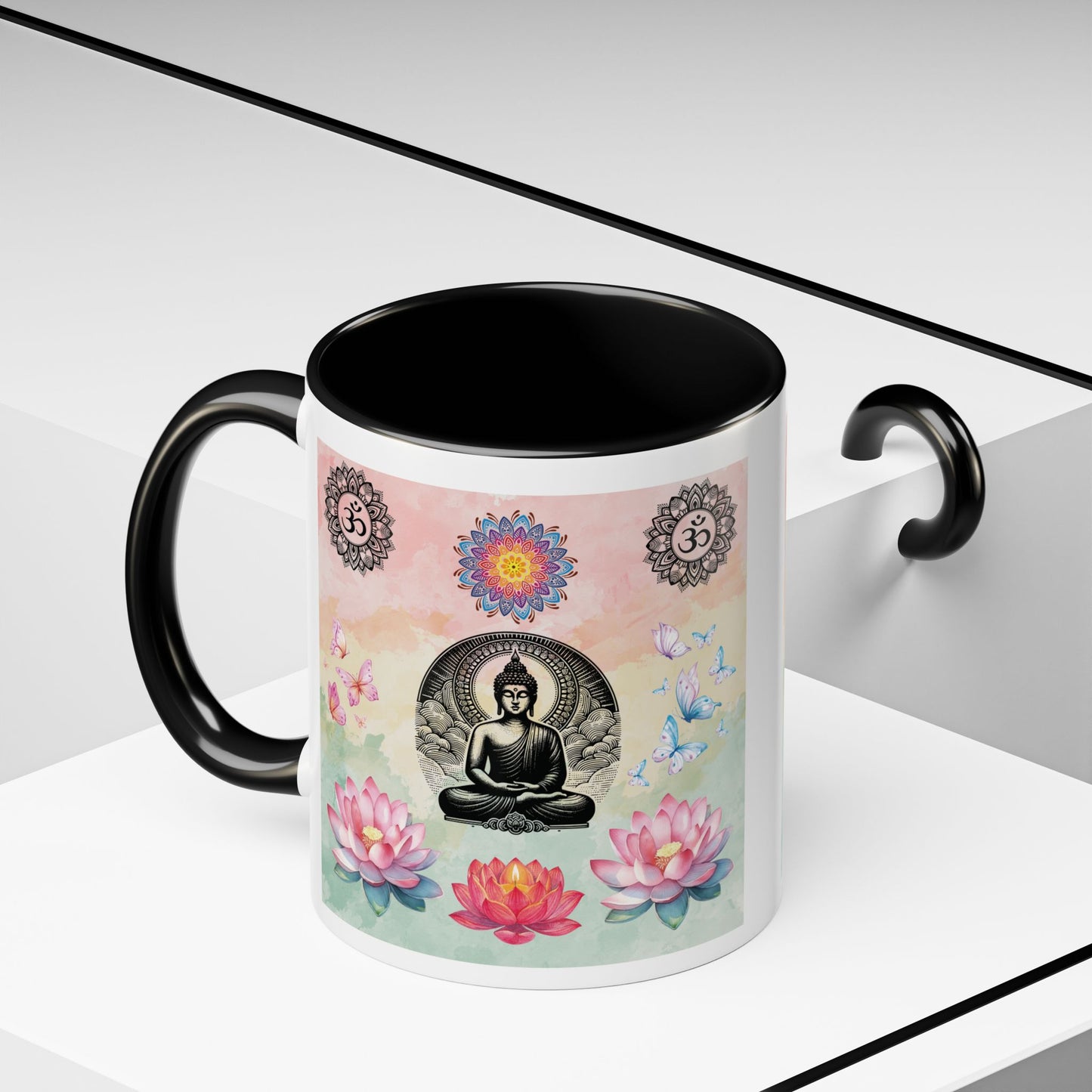 Buddha Lotus Accent Coffee Mug — Meditation, Om & Chakra Spiritual Tea Cup