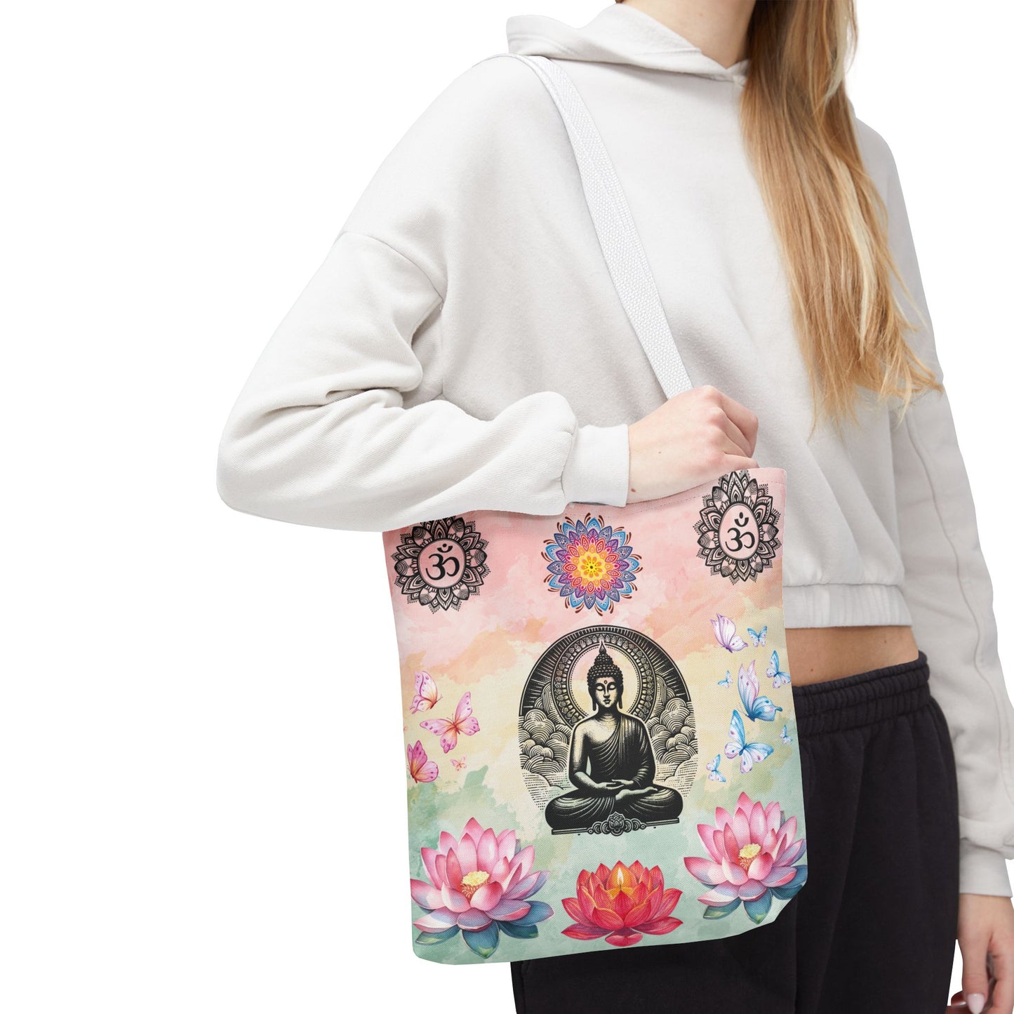 Buddha Lotus Tote Bag,  Meditation Yoga Sacred Om Design, Spiritual Meditation Bag, Yoga Gift