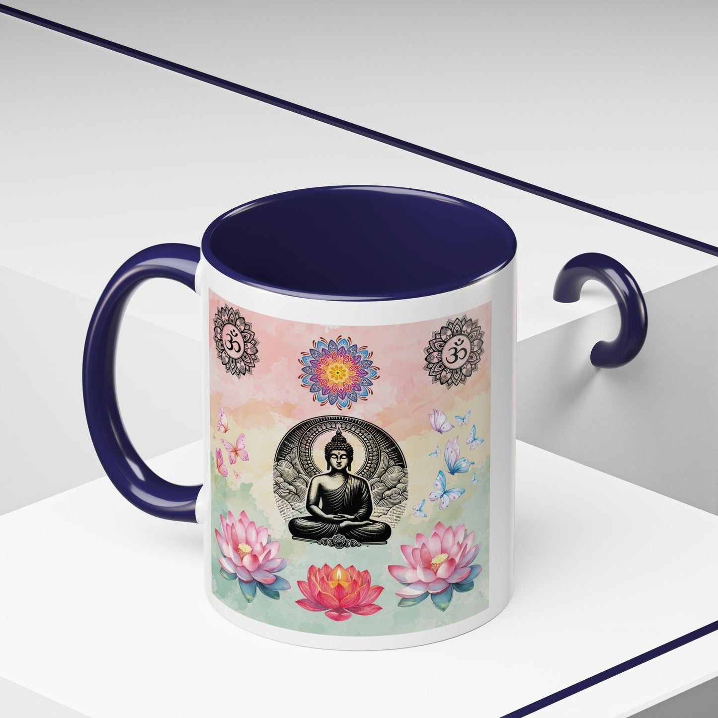 Buddha Lotus Accent Coffee Mug — Meditation, Om & Chakra Spiritual Tea Cup