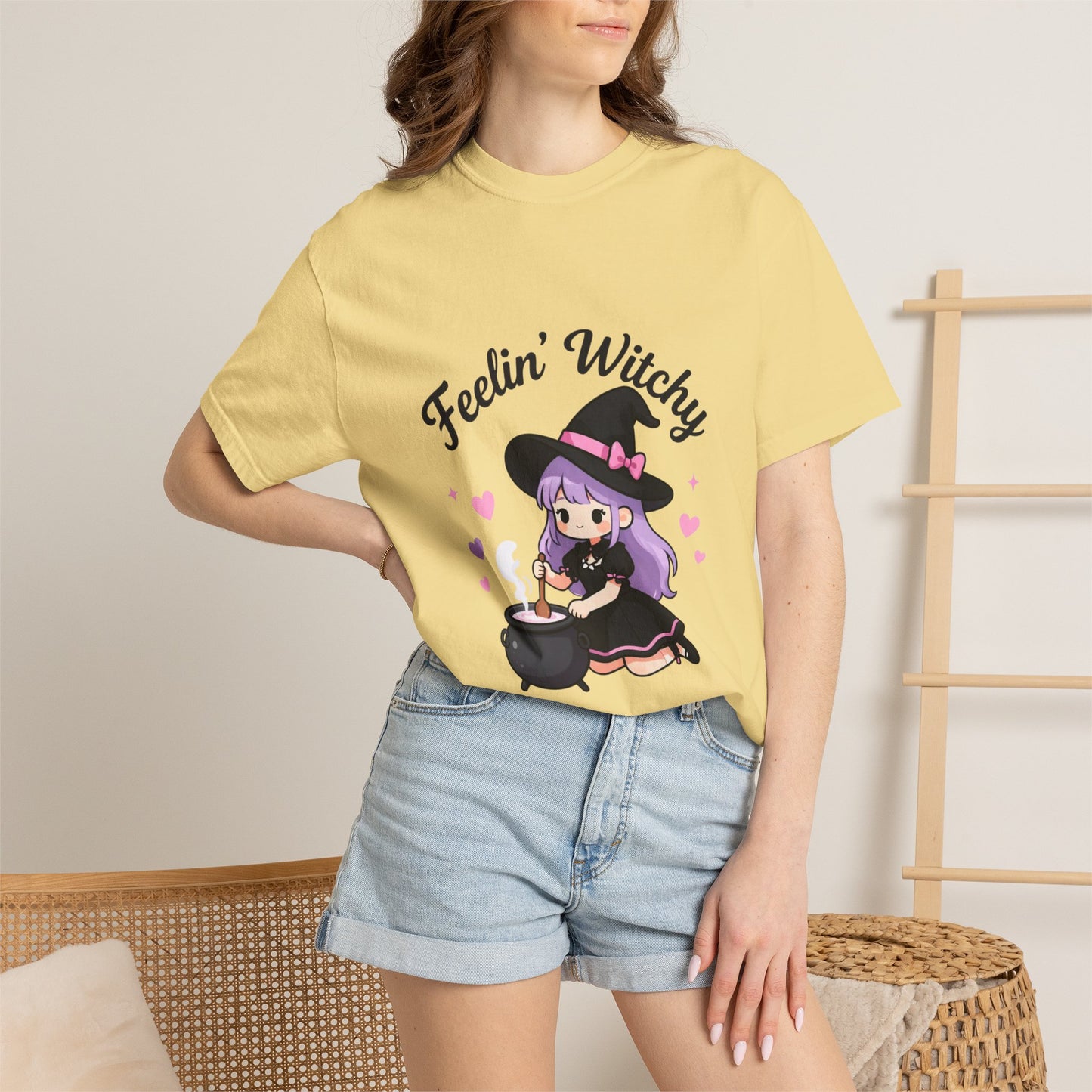 Feelin' Witchy T-Shirt — Cute Purple Witch Graphic Tee for Halloween