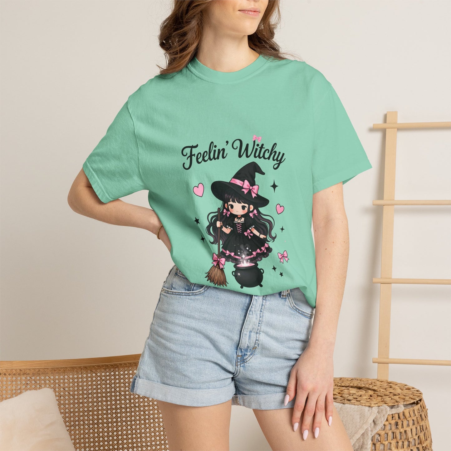 Feelin' Witchy T-Shirt — Cute Kawaii Witch Graphic Tee for Halloween & Everyday