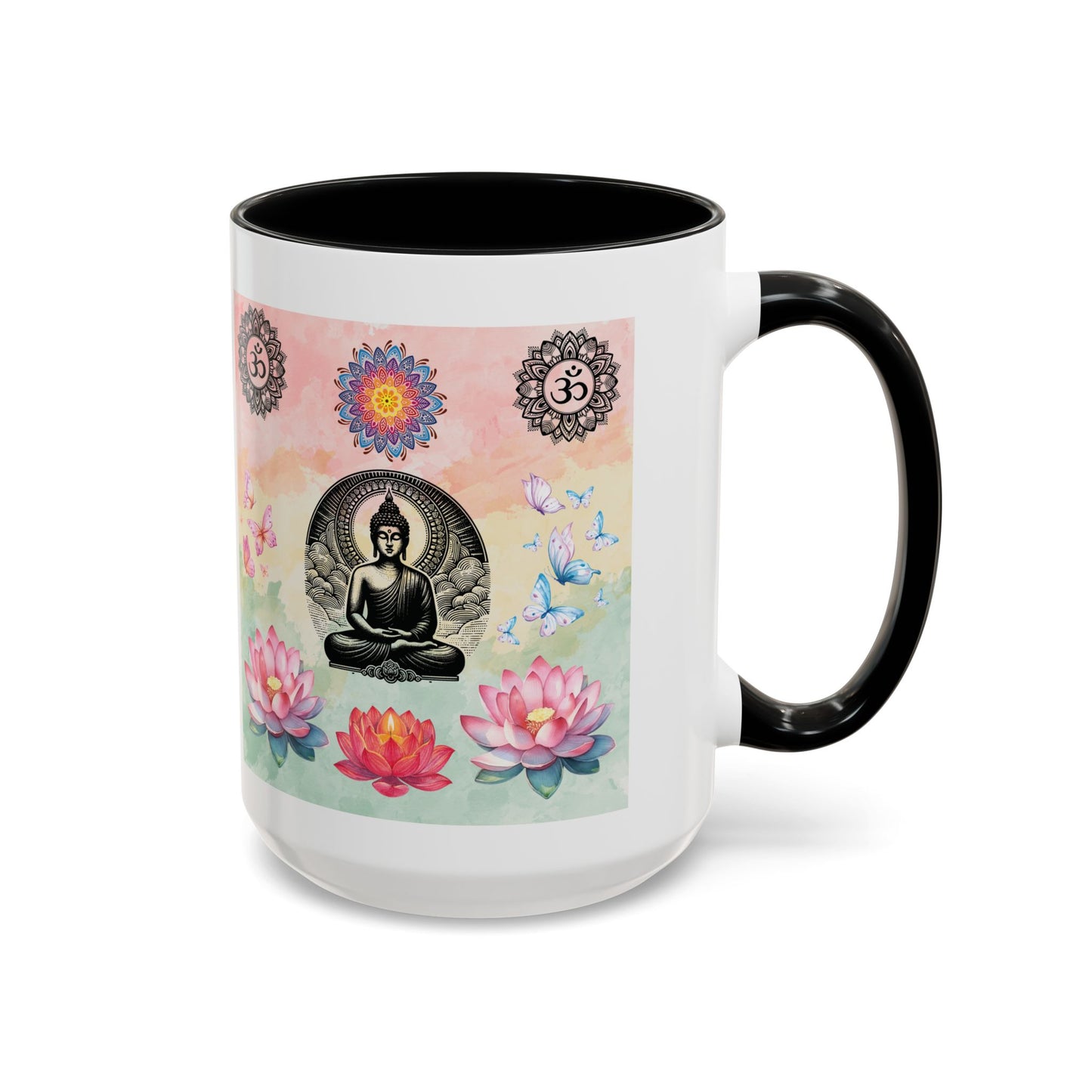 Buddha Lotus Accent Coffee Mug — Meditation, Om & Chakra Spiritual Tea Cup