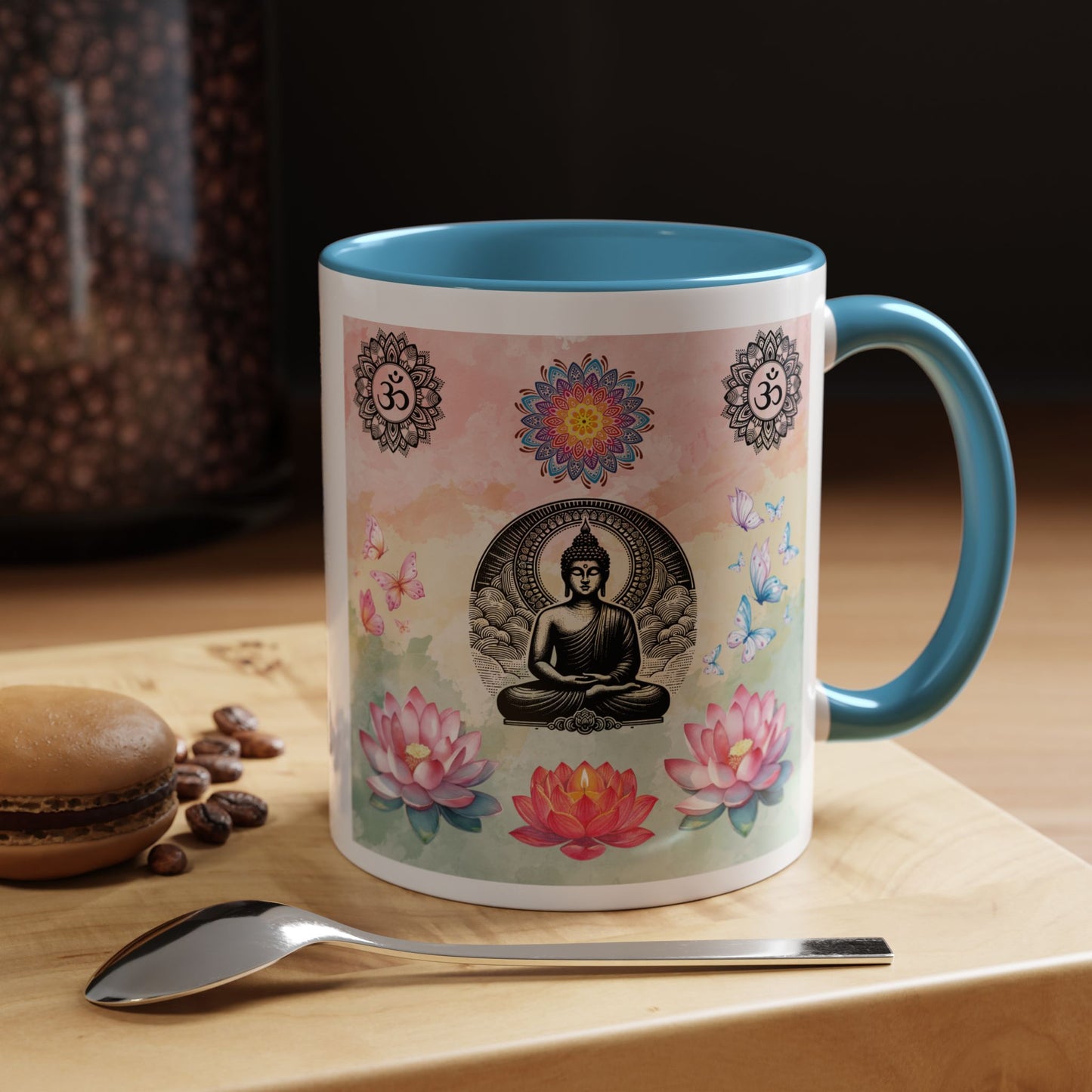 Buddha Lotus Accent Coffee Mug — Meditation, Om & Chakra Spiritual Tea Cup