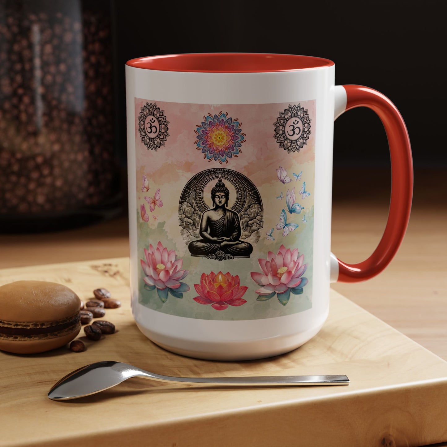 Buddha Lotus Accent Coffee Mug — Meditation, Om & Chakra Spiritual Tea Cup