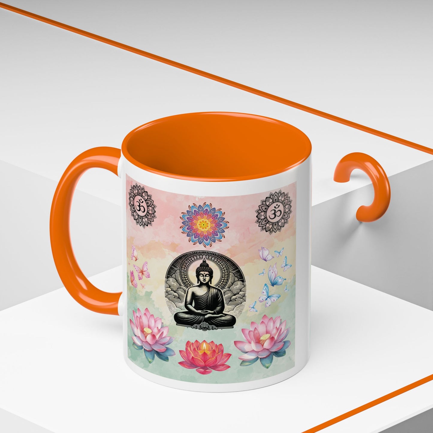 Buddha Lotus Accent Coffee Mug — Meditation, Om & Chakra Spiritual Tea Cup