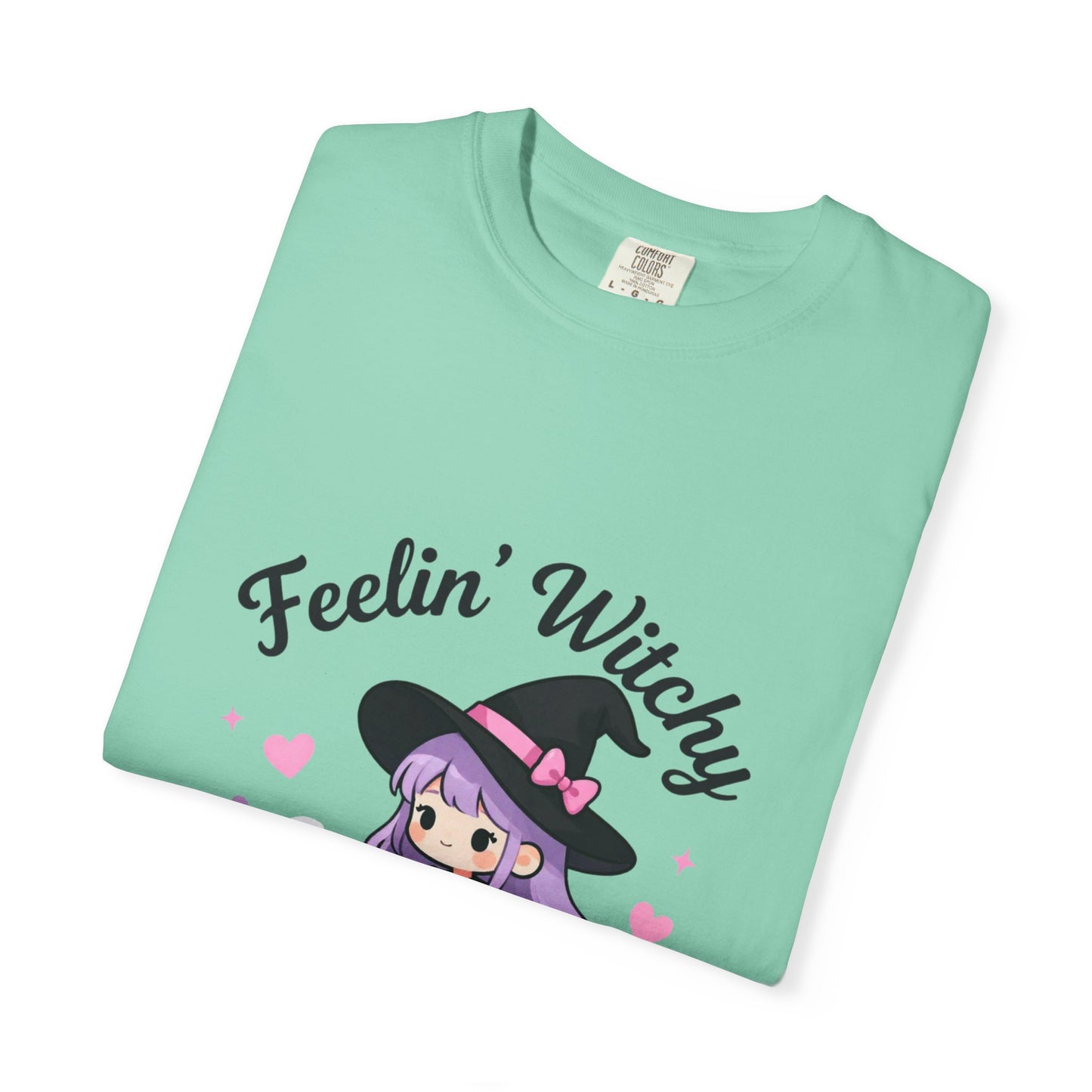Feelin' Witchy T-Shirt — Cute Purple Witch Graphic Tee for Halloween