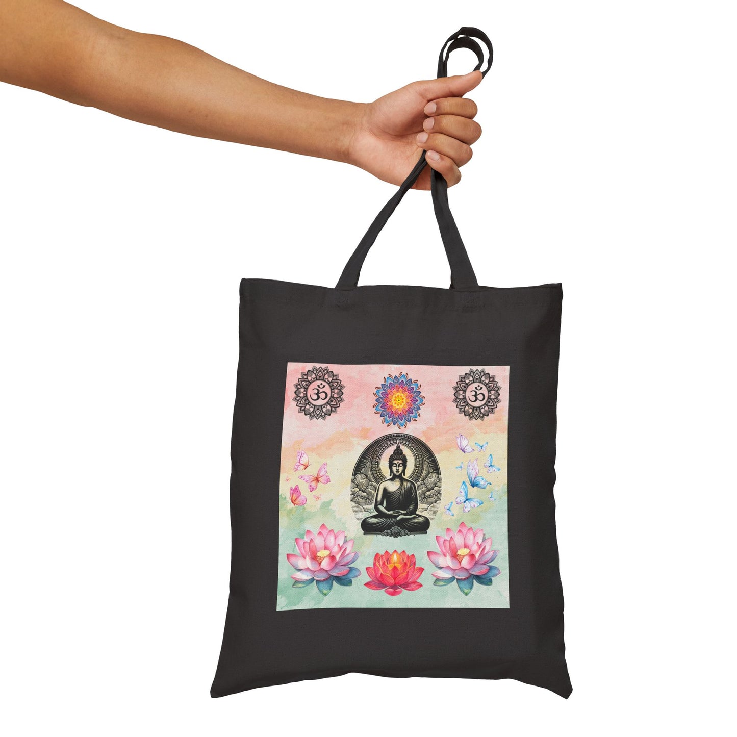 Buddha Lotus Canvas Tote — Meditation Yoga Cotton Bag