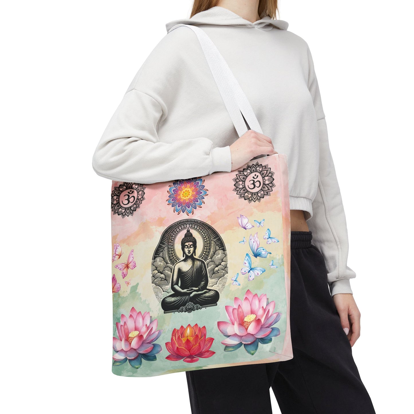 Buddha Lotus Tote Bag,  Meditation Yoga Sacred Om Design, Spiritual Meditation Bag, Yoga Gift