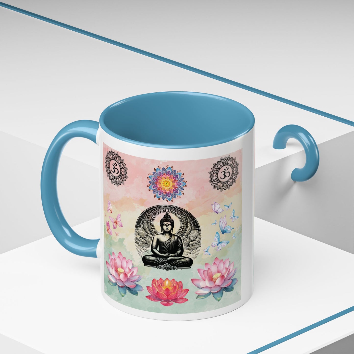 Buddha Lotus Accent Coffee Mug — Meditation, Om & Chakra Spiritual Tea Cup