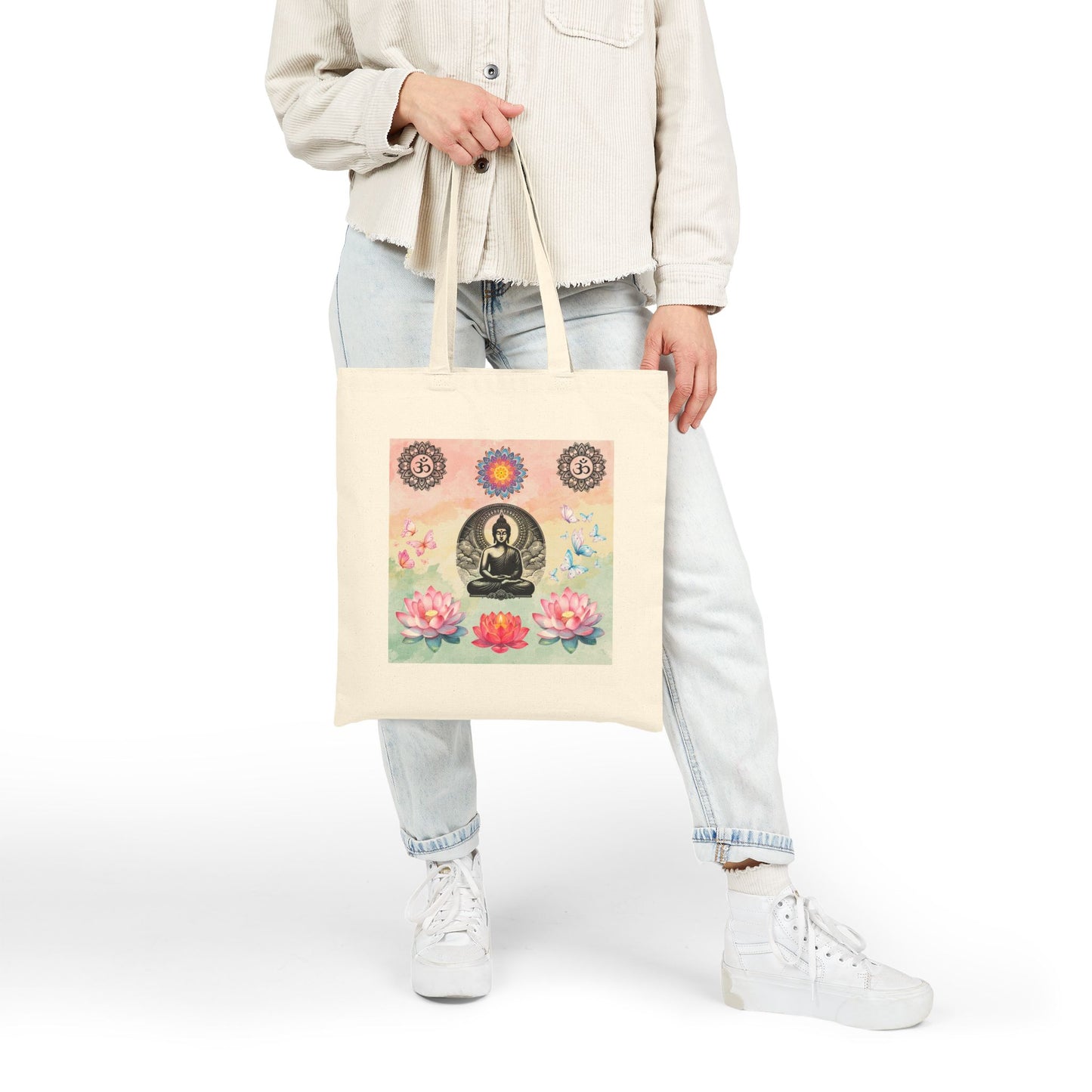 Buddha Lotus Canvas Tote — Meditation Yoga Cotton Bag