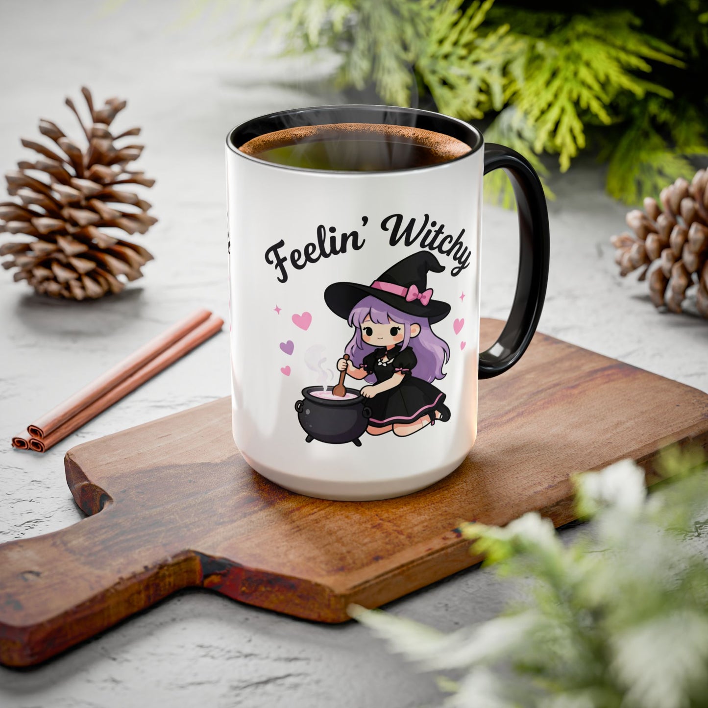 Feelin' Witchy Coffee Mug — Cute Kawaii Witch Illustration (11oz & 15oz)