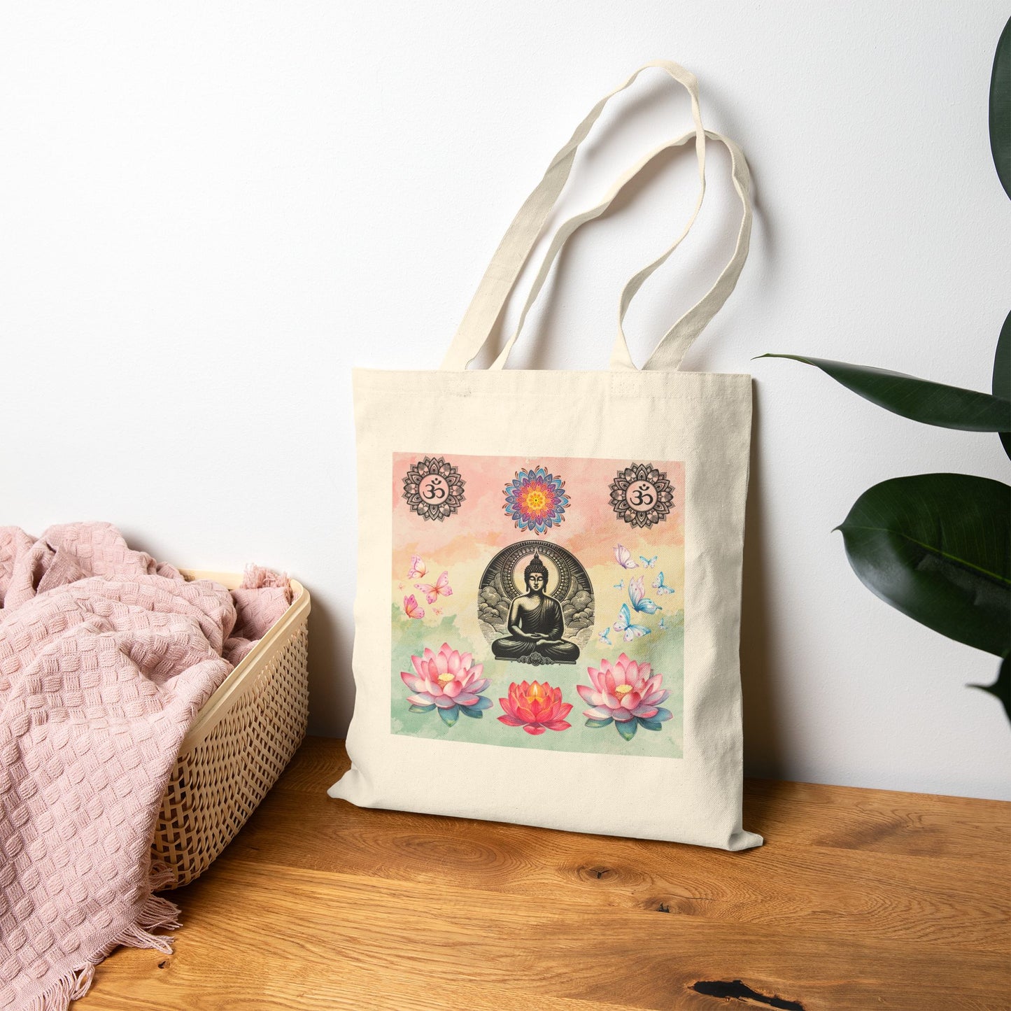 Buddha Lotus Canvas Tote — Meditation Yoga Cotton Bag