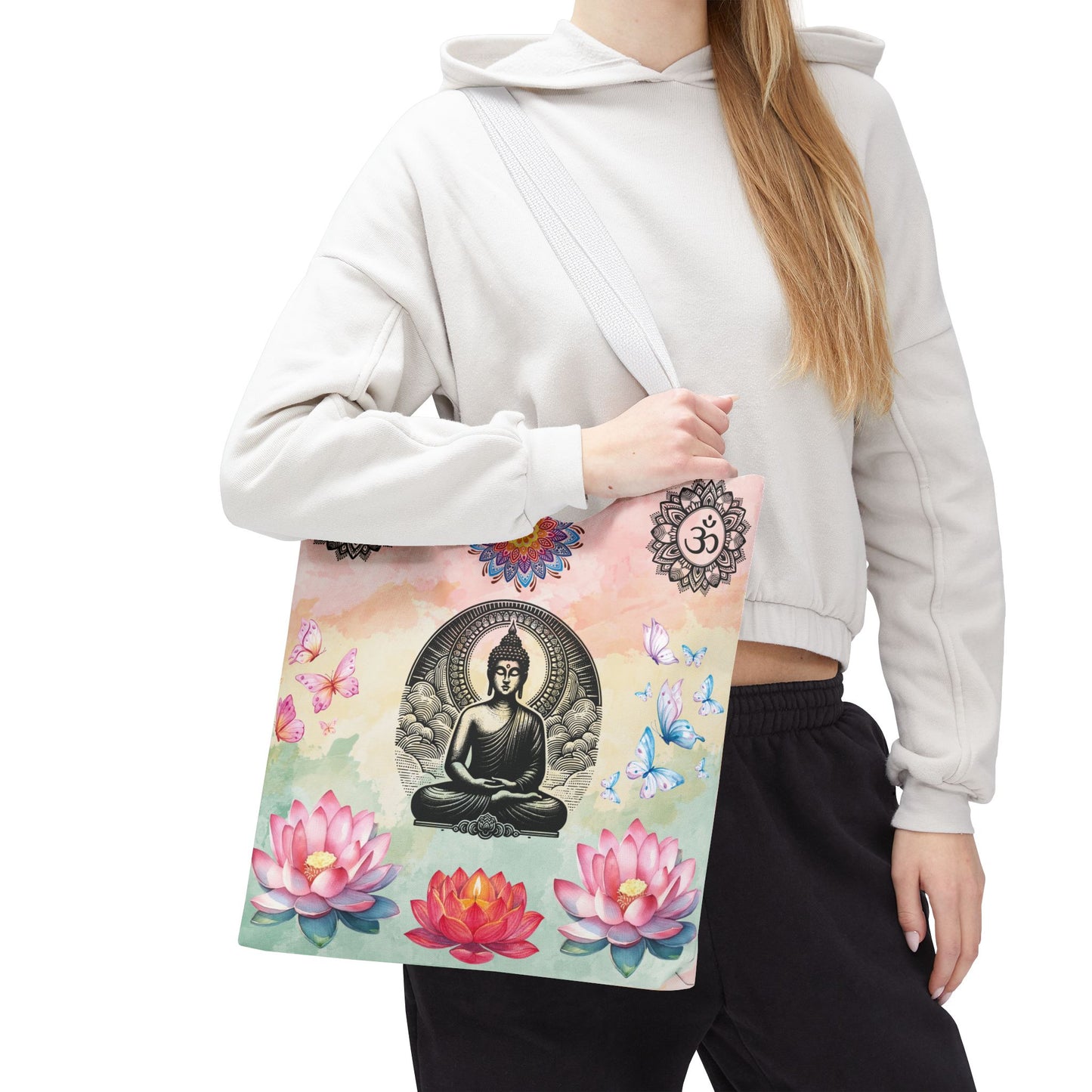 Buddha Lotus Tote Bag,  Meditation Yoga Sacred Om Design, Spiritual Meditation Bag, Yoga Gift