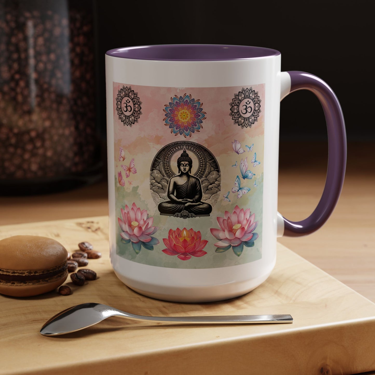 Buddha Lotus Accent Coffee Mug — Meditation, Om & Chakra Spiritual Tea Cup