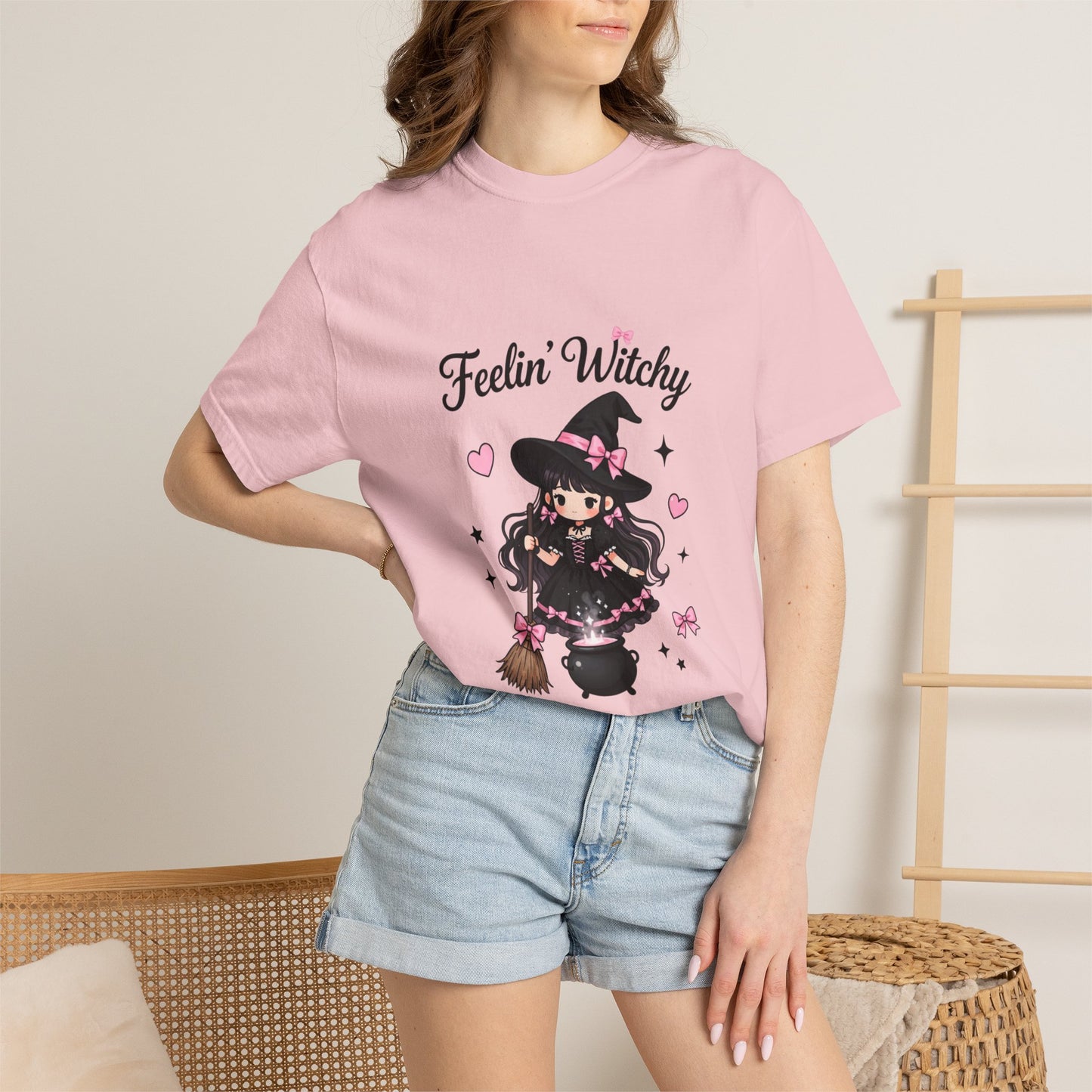 Feelin' Witchy T-Shirt — Cute Kawaii Witch Graphic Tee for Halloween & Everyday