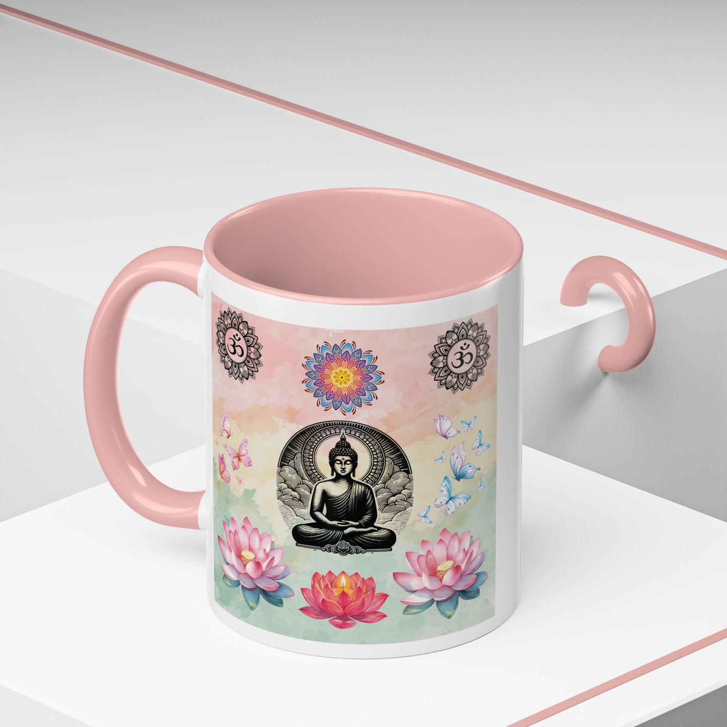 Buddha Lotus Accent Coffee Mug — Meditation, Om & Chakra Spiritual Tea Cup