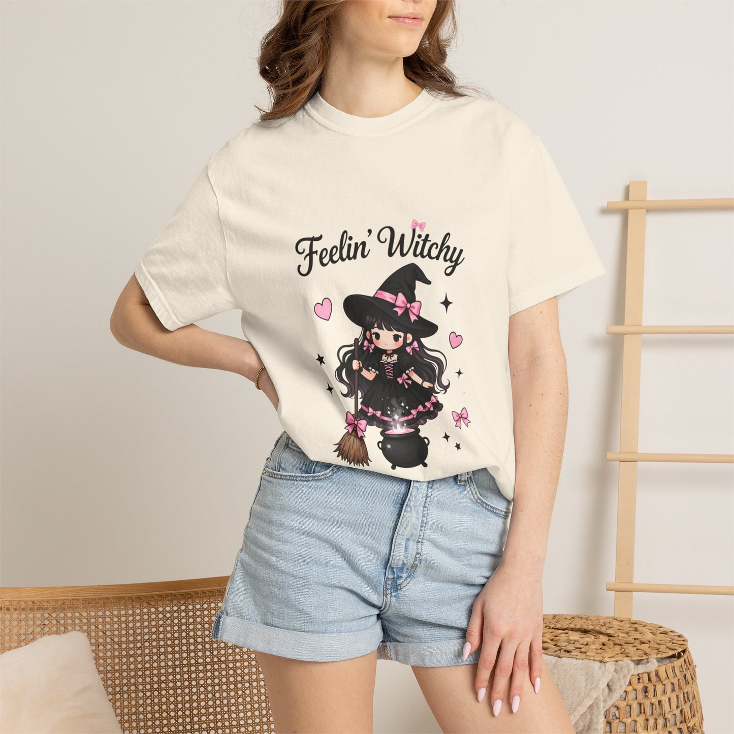 Feelin' Witchy T-Shirt — Cute Kawaii Witch Graphic Tee for Halloween & Everyday