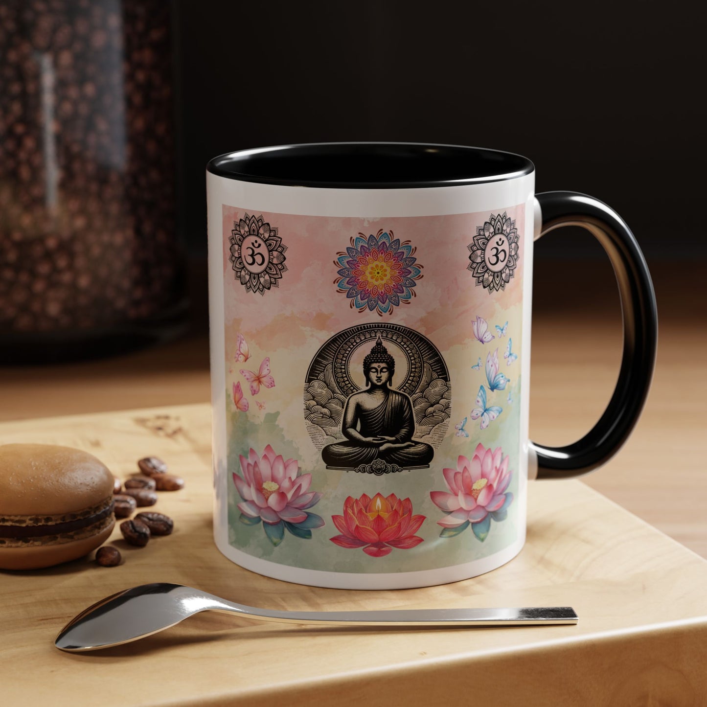 Buddha Lotus Accent Coffee Mug — Meditation, Om & Chakra Spiritual Tea Cup