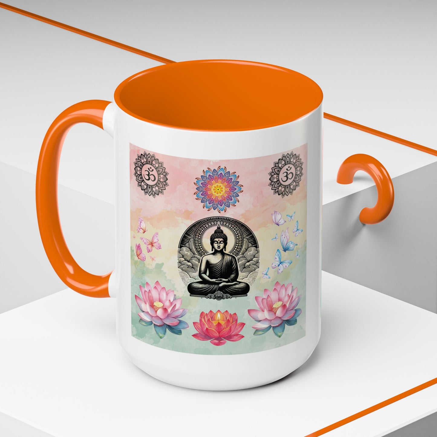 Buddha Lotus Accent Coffee Mug — Meditation, Om & Chakra Spiritual Tea Cup