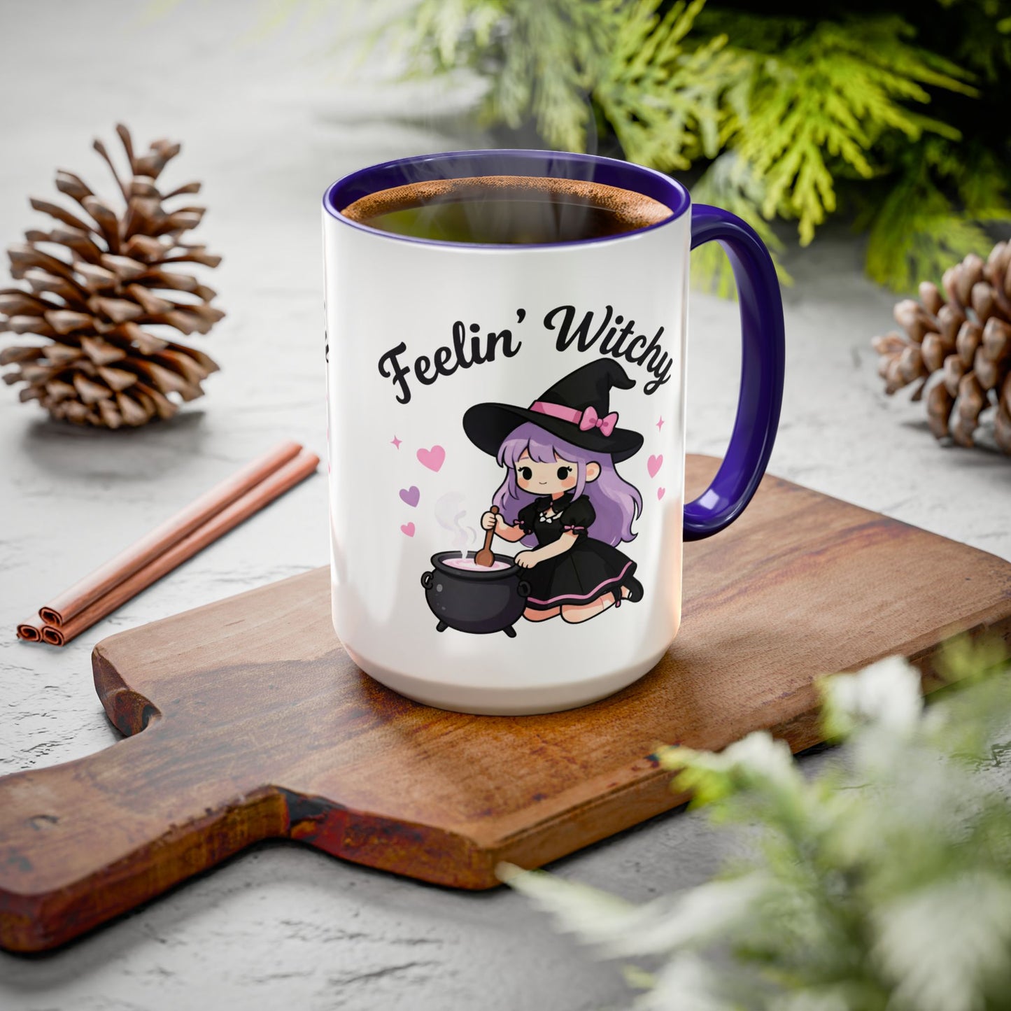 Feelin' Witchy Coffee Mug — Cute Kawaii Witch Illustration (11oz & 15oz)