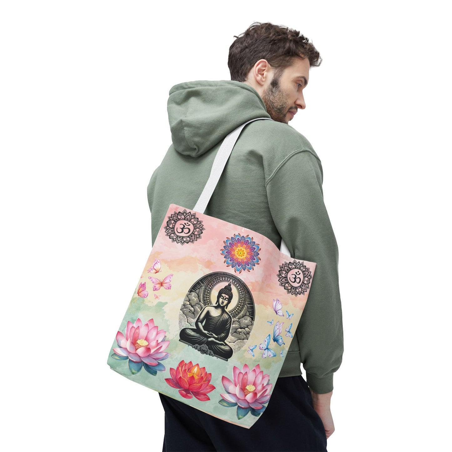 Buddha Lotus Tote Bag,  Meditation Yoga Sacred Om Design, Spiritual Meditation Bag, Yoga Gift