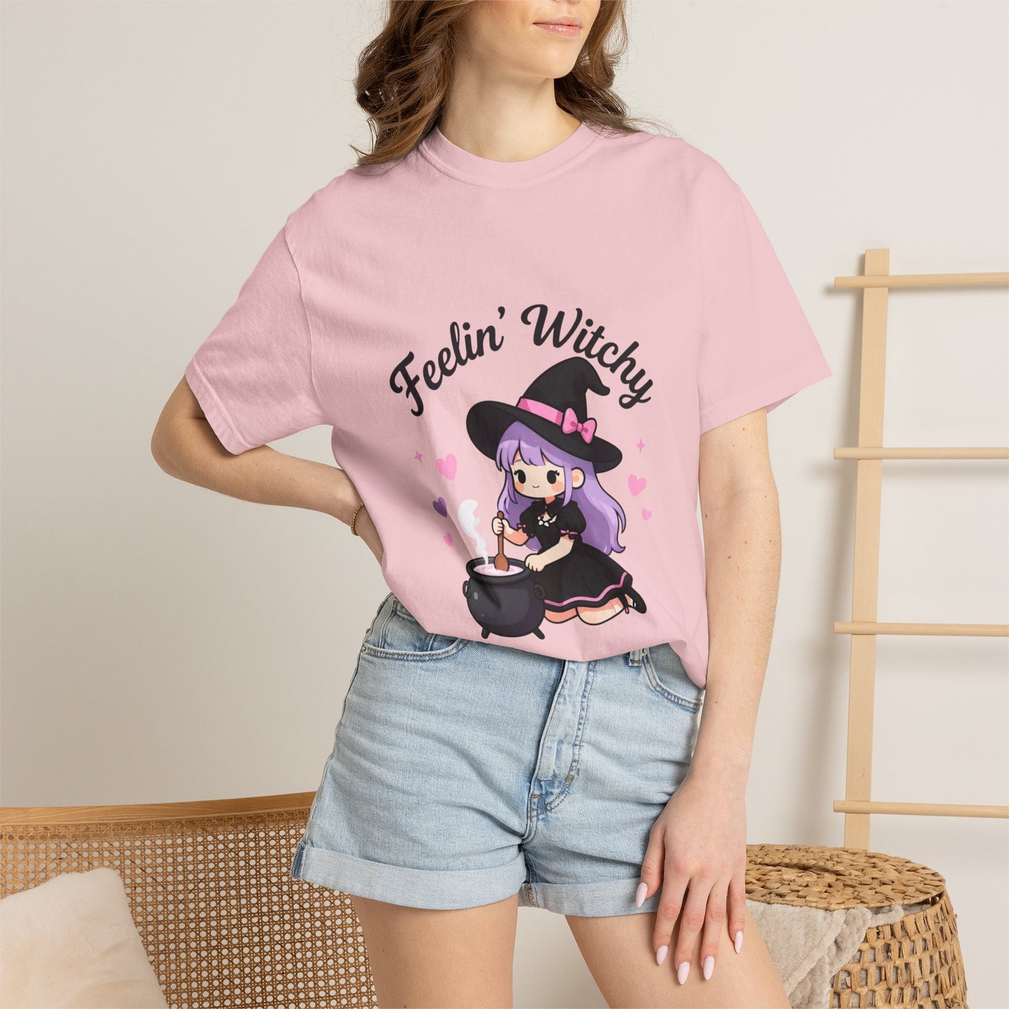 Feelin' Witchy T-Shirt — Cute Purple Witch Graphic Tee for Halloween