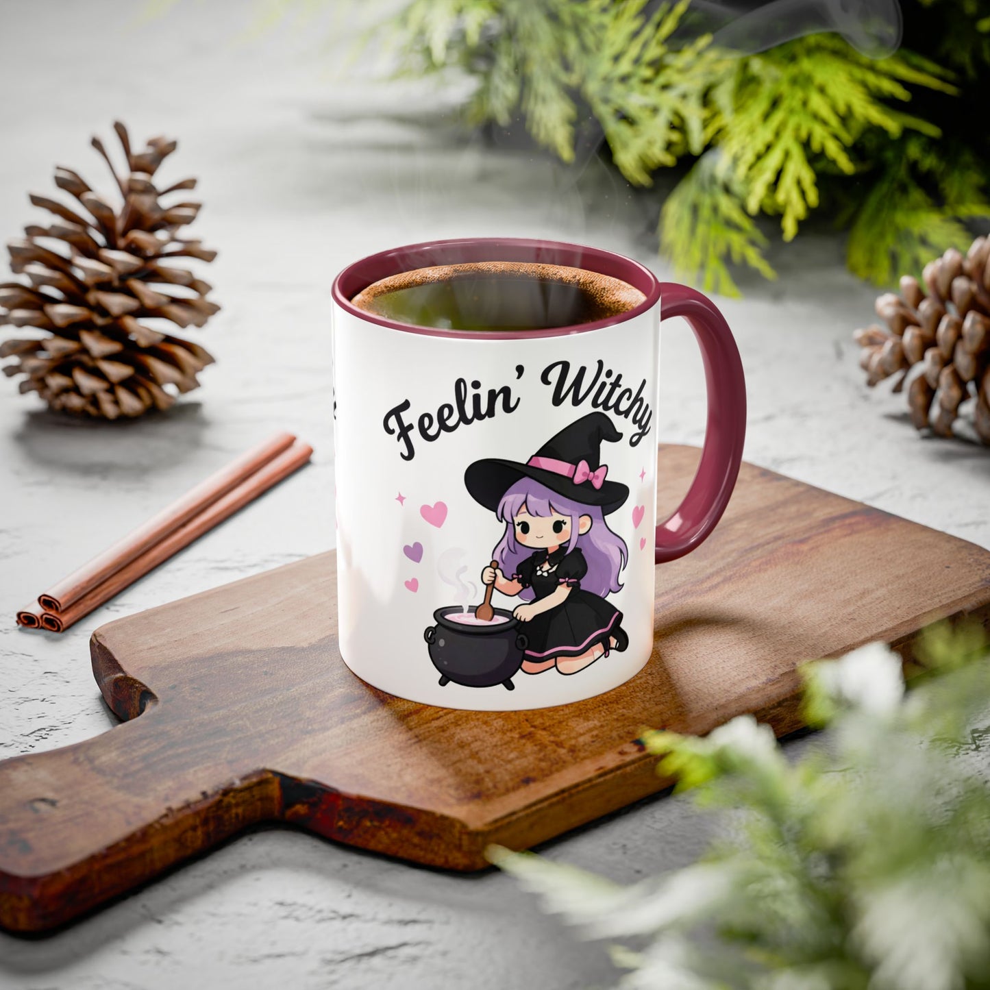 Feelin' Witchy Coffee Mug — Cute Kawaii Witch Illustration (11oz & 15oz)