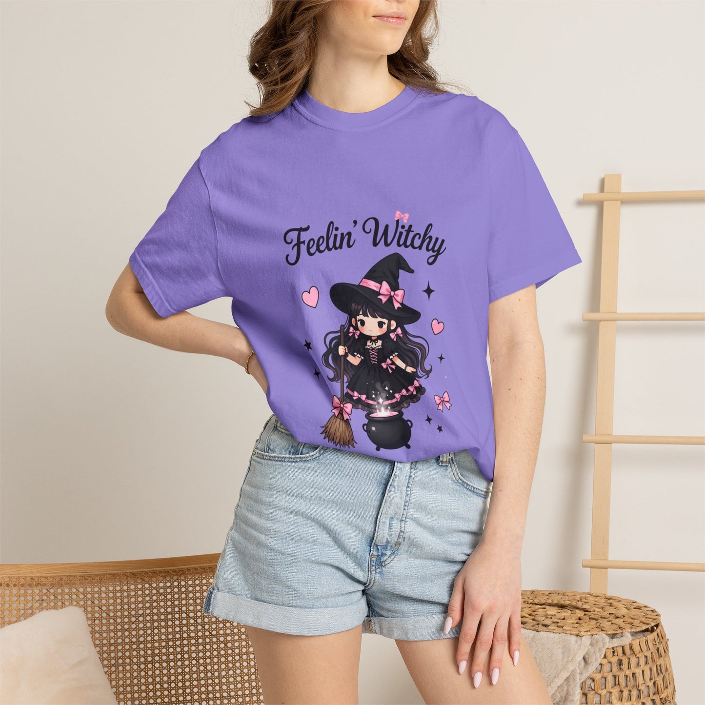 Feelin' Witchy T-Shirt — Cute Kawaii Witch Graphic Tee for Halloween & Everyday