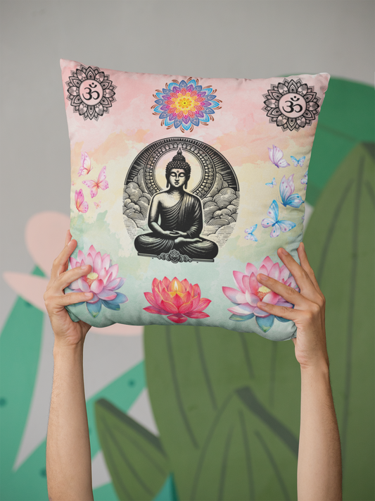 Buddha Lotus Meditation Throw Pillow — Spiritual Zen Home Decor