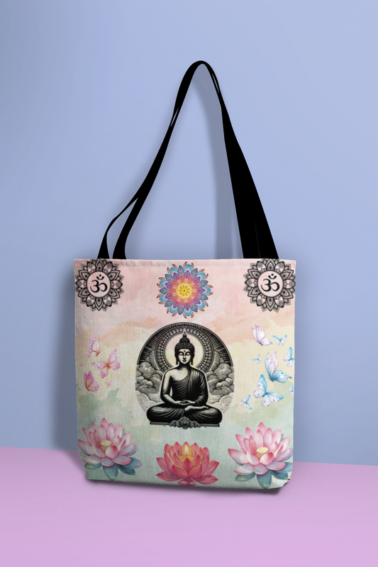 Buddha Lotus Tote Bag,  Meditation Yoga Sacred Om Design, Spiritual Meditation Bag, Yoga Gift