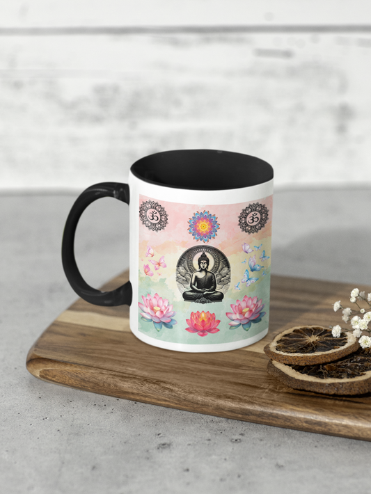 Buddha Lotus Accent Coffee Mug — Meditation, Om & Chakra Spiritual Tea Cup