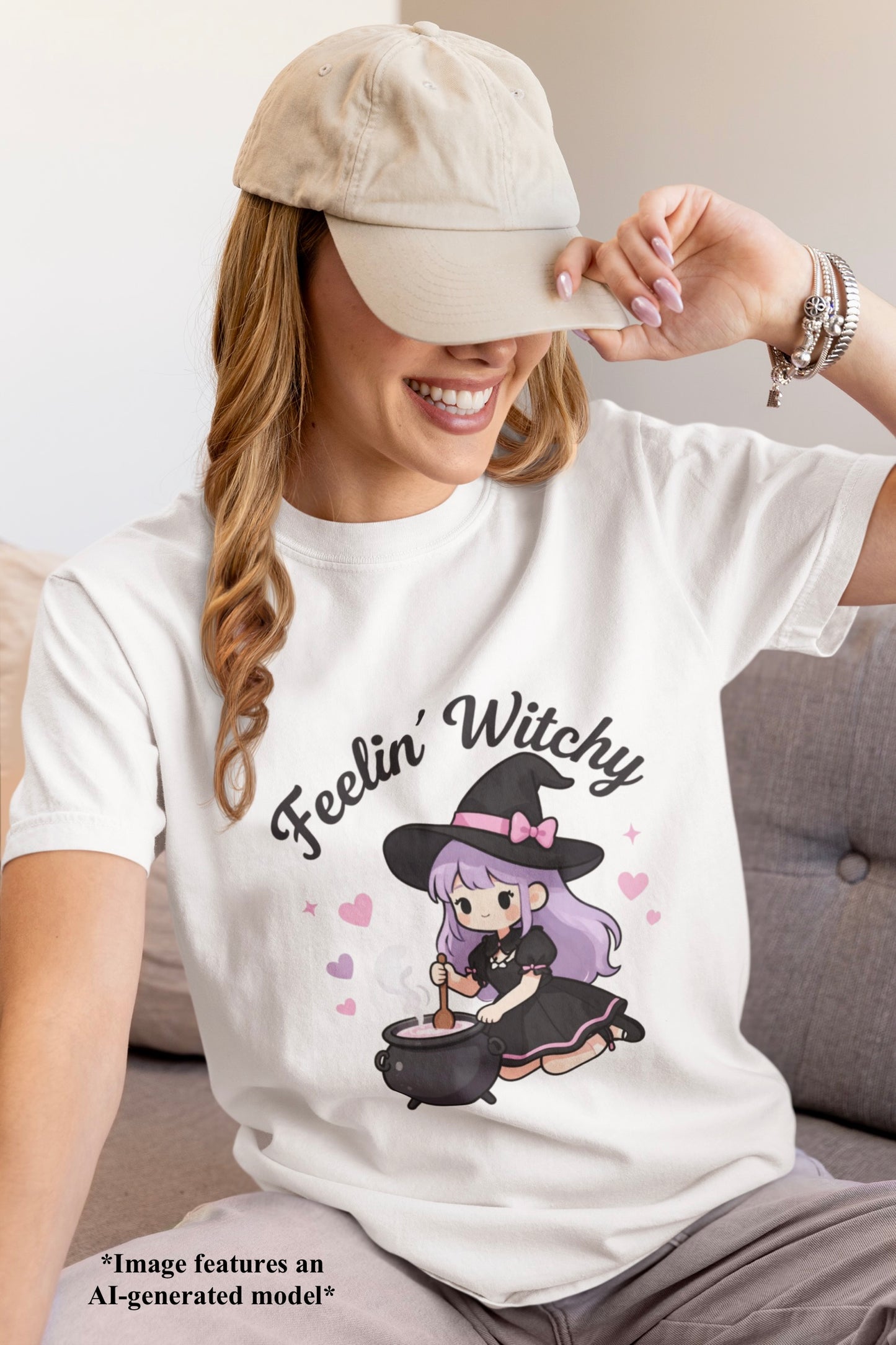 Feelin' Witchy T-Shirt — Cute Purple Witch Graphic Tee for Halloween