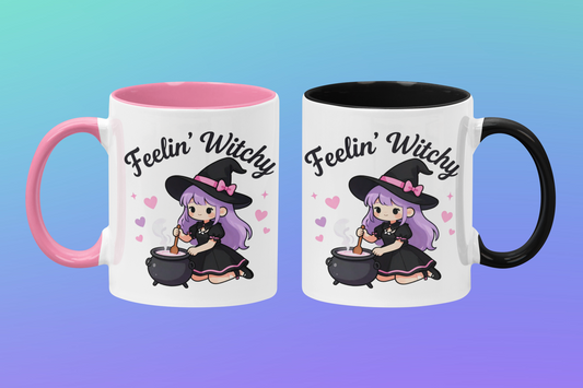 Feelin' Witchy Coffee Mug — Cute Kawaii Witch Illustration (11oz & 15oz)