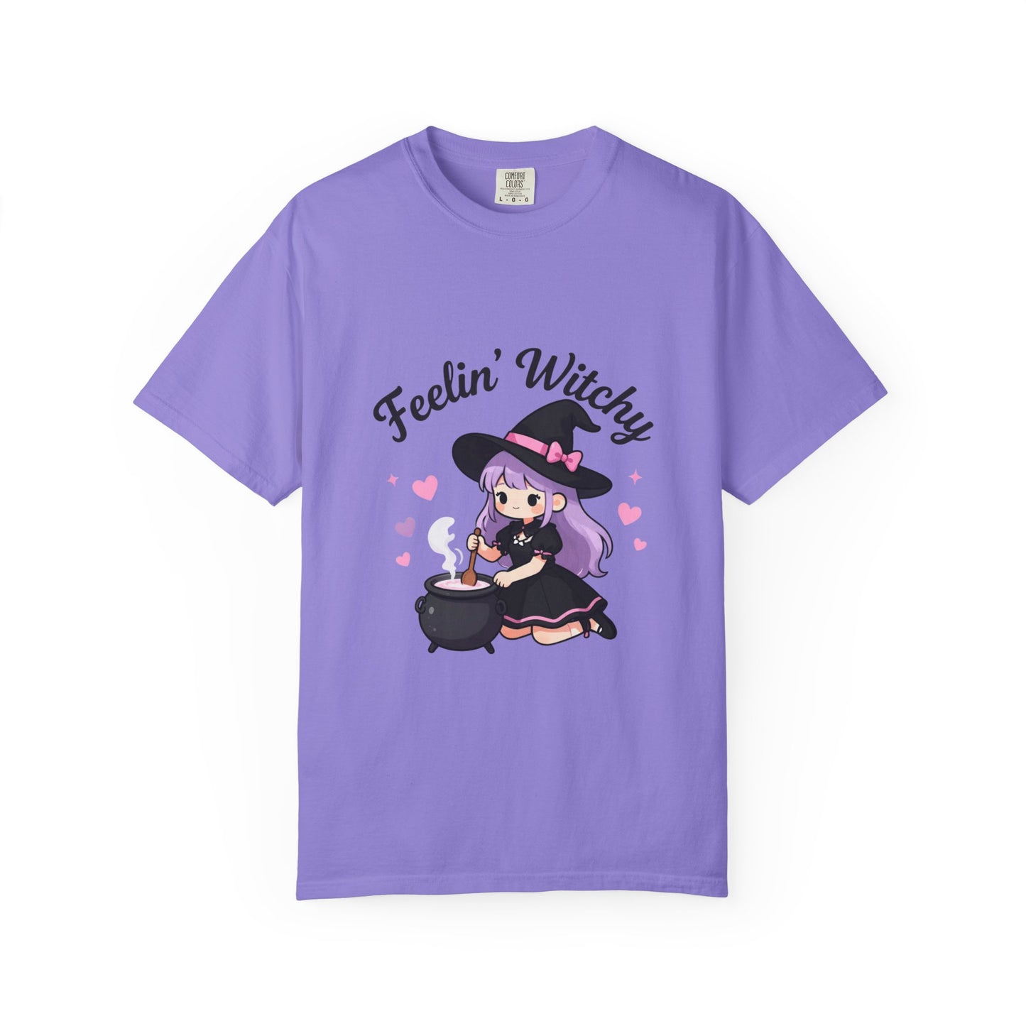 Feelin' Witchy T-Shirt — Cute Purple Witch Graphic Tee for Halloween