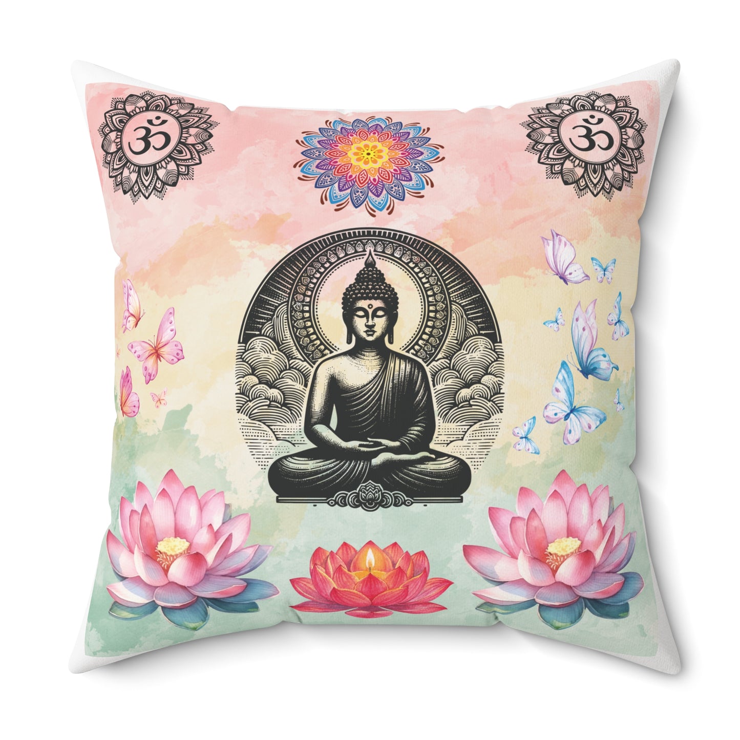 Buddha Lotus Meditation Throw Pillow — Spiritual Zen Home Decor
