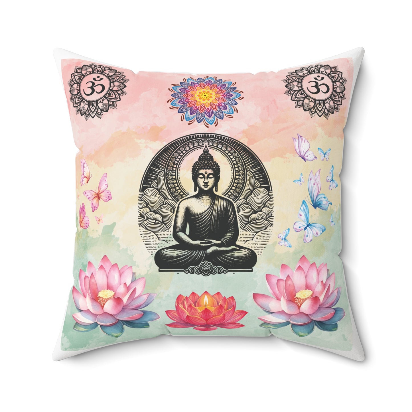 Buddha Lotus Meditation Throw Pillow — Spiritual Zen Home Decor