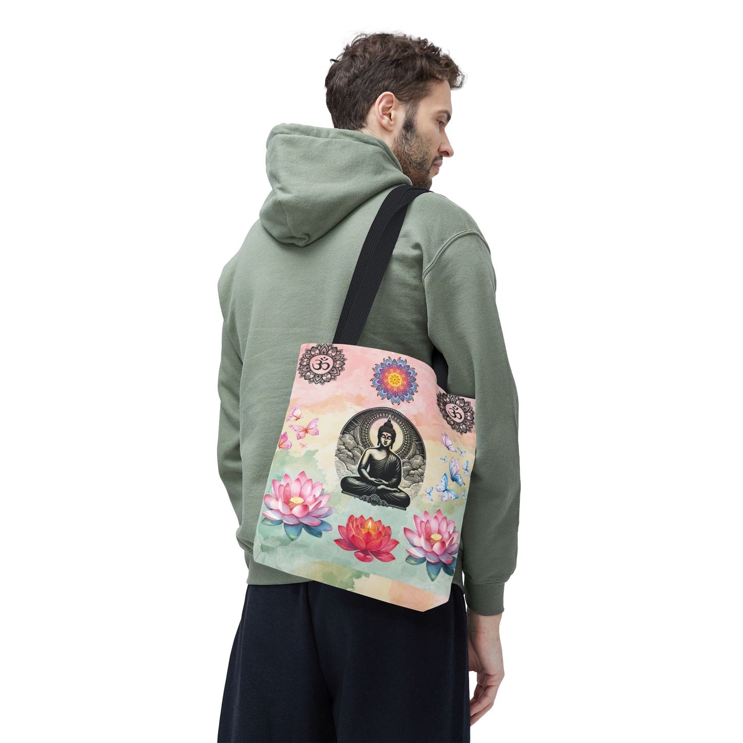 Buddha Lotus Tote Bag,  Meditation Yoga Sacred Om Design, Spiritual Meditation Bag, Yoga Gift