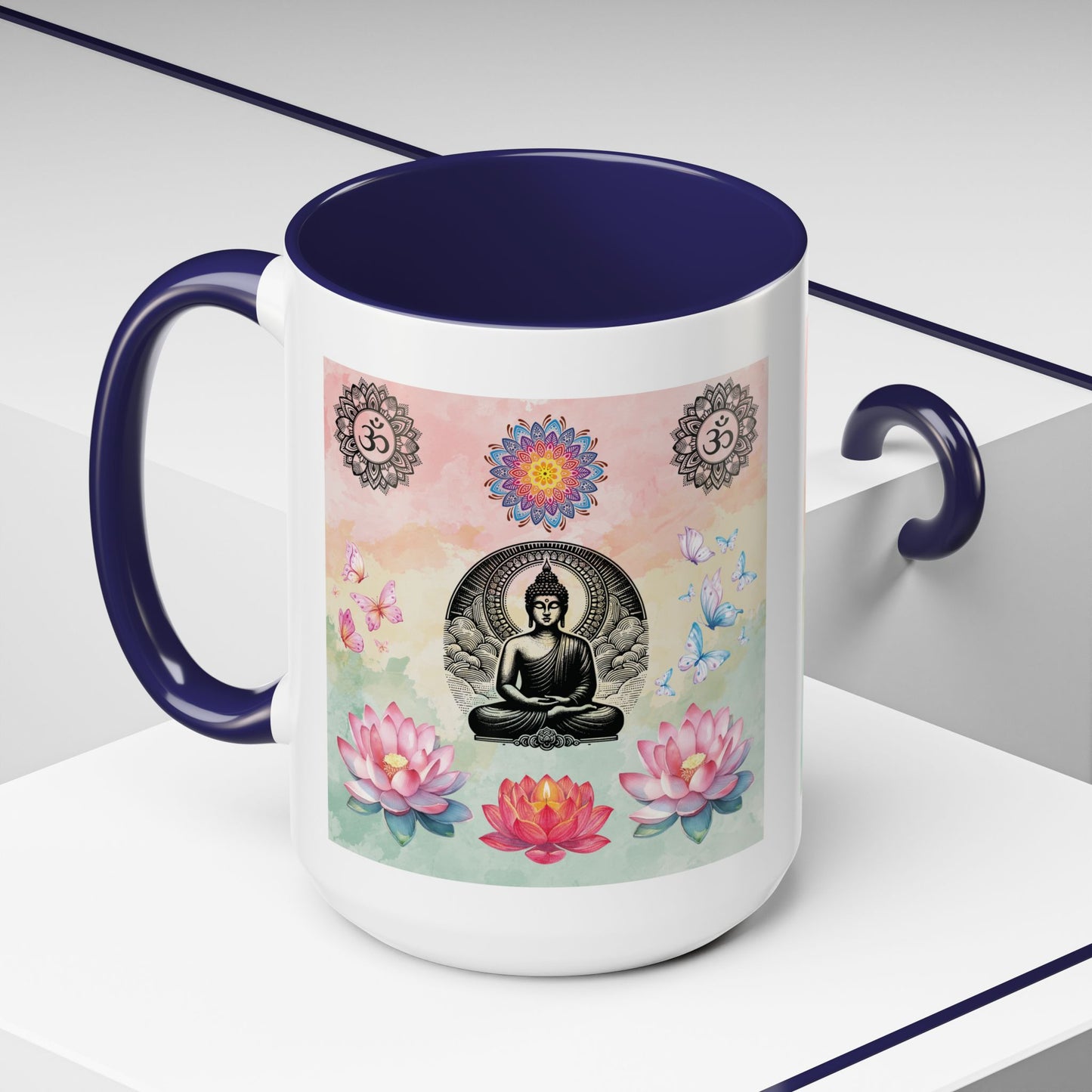 Buddha Lotus Accent Coffee Mug — Meditation, Om & Chakra Spiritual Tea Cup