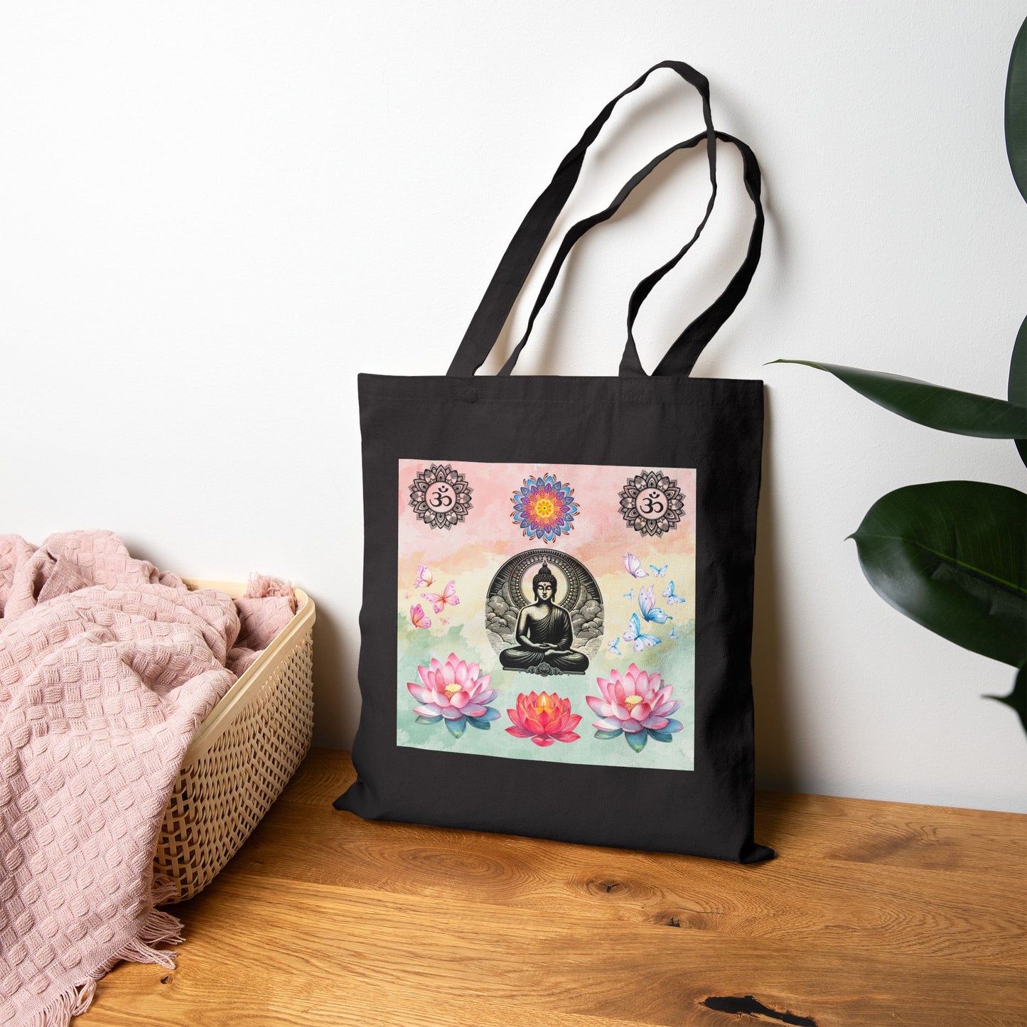 Buddha Lotus Canvas Tote — Meditation Yoga Cotton Bag