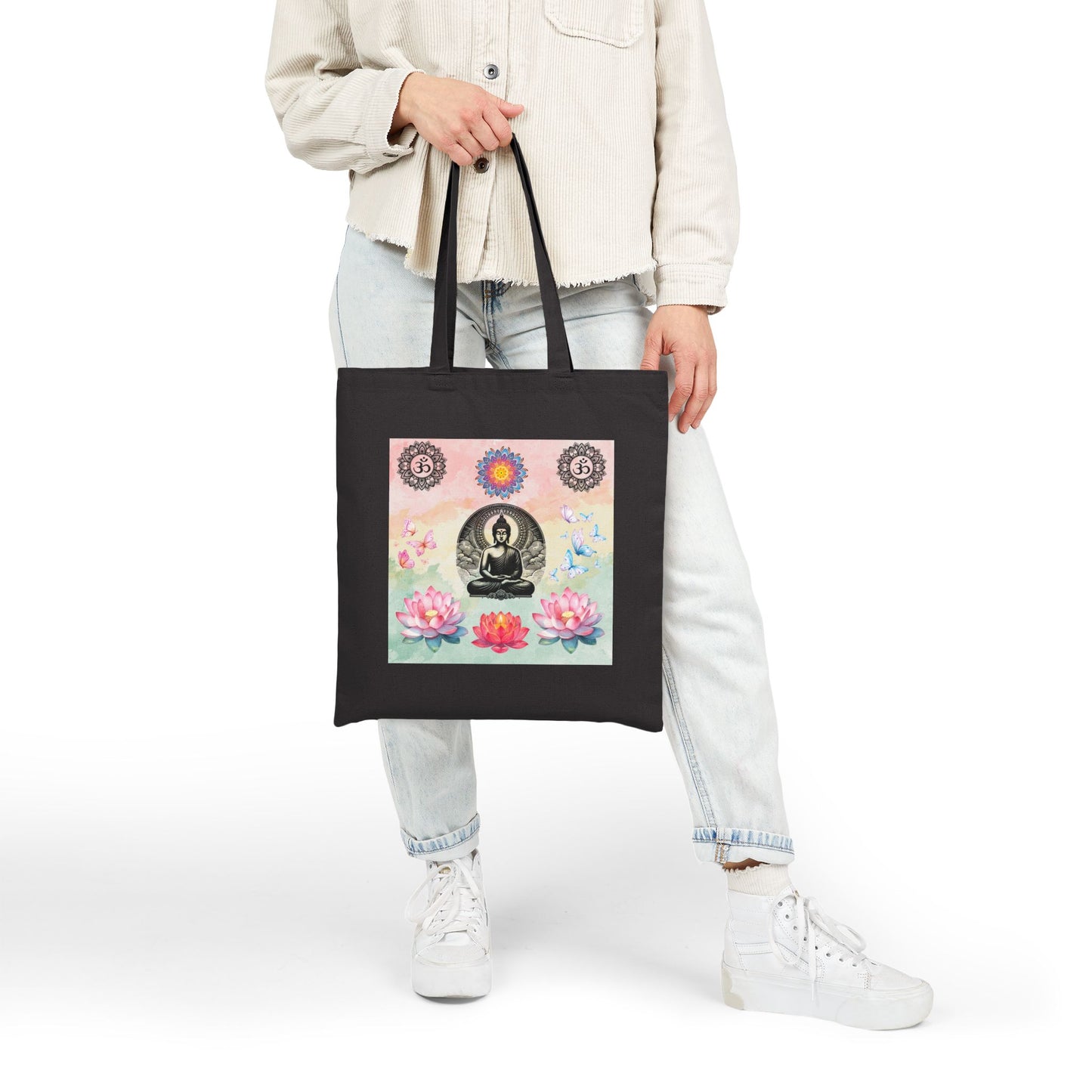 Buddha Lotus Canvas Tote — Meditation Yoga Cotton Bag