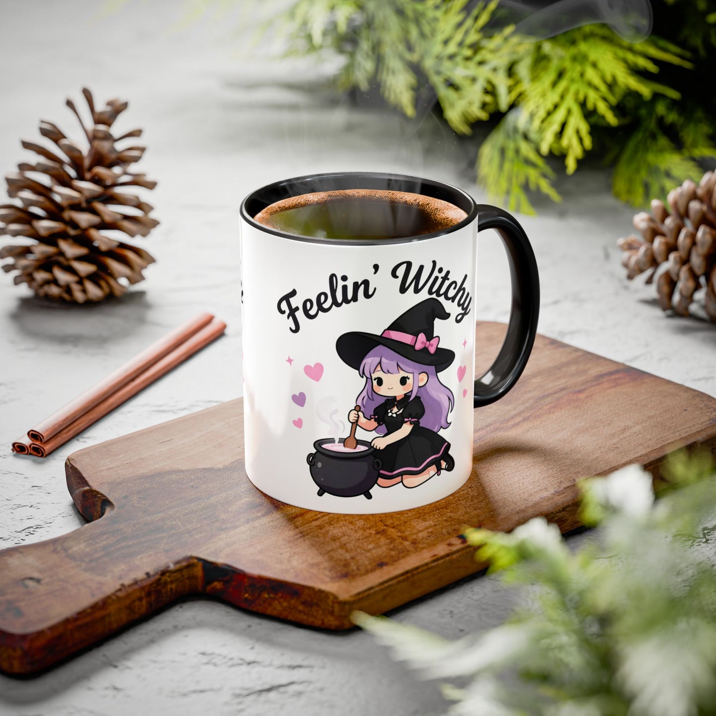 Feelin' Witchy Coffee Mug — Cute Kawaii Witch Illustration (11oz & 15oz)